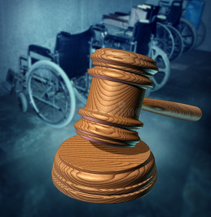 Disability Rights and fighting in a court of law for equal opportunity to citizens that are handicapped or physically challenged to access services as a group of wheelchairs and a wooden judges gavel protecting the vulnerable. Disability Rights and fighting in a court of law for equal opportunity to citizens that are handicapped or physically challenged to access services as a group of wheelchairs and a wooden judges gavel protecting the vulnerable.