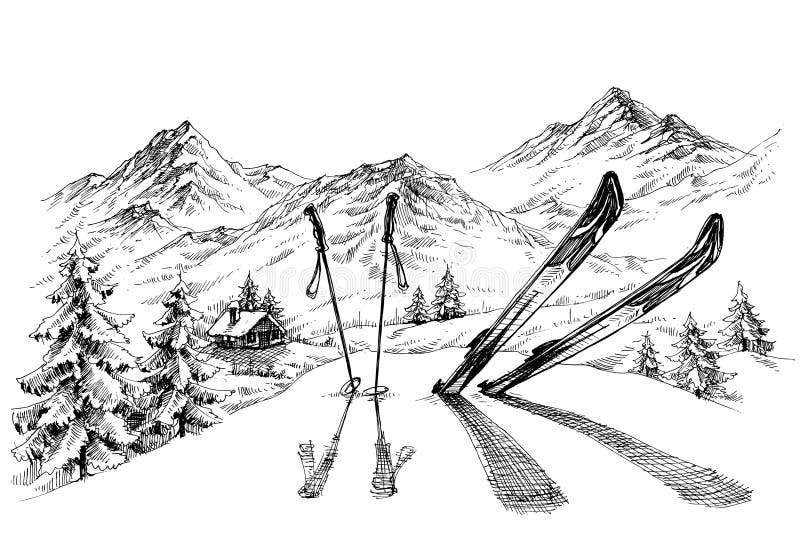 Holidays at ski background, mountains panorama in winter sketch. Holidays at ski background, mountains panorama in winter sketch