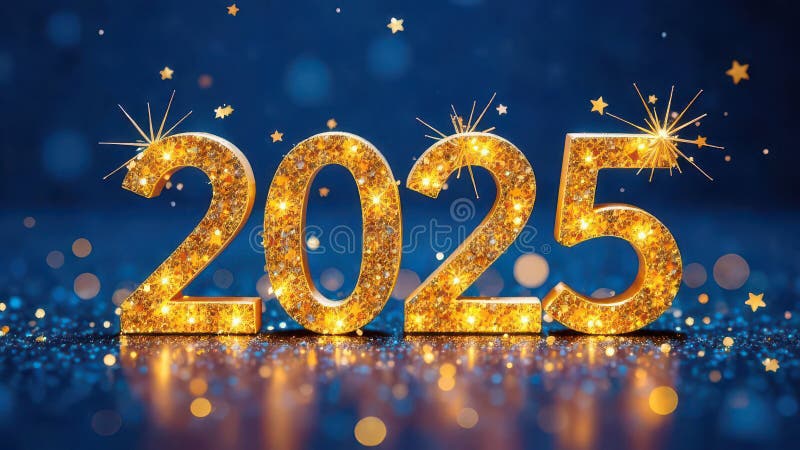 празднование 2025 года с золотыми номерами и праздничными шпаргалками иллюстрация штока