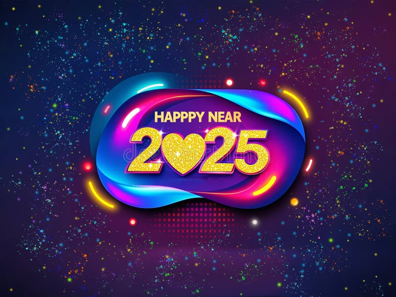 празднование 2025 года с эффектом флуоресцентной лампы на темном фоне бесплатная иллюстрация