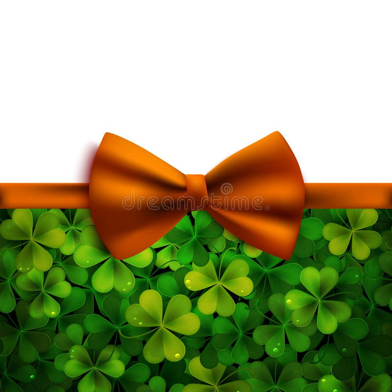Предпосылка вектора дня Patricks Святого, реалистические листья shamrock и оранжевый смычок иллюстрация вектора Предпосылка вектора дня Patricks Святого, реалистические листья shamrock и оранжевый смычок иллюстрация вектора