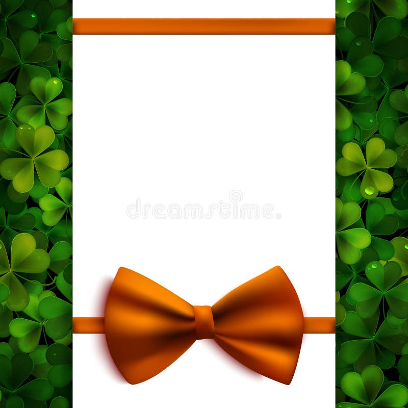 Предпосылка вектора дня Patricks Святого, реалистические листья shamrock и оранжевый смычок иллюстрация штока Предпосылка вектора дня Patricks Святого, реалистические листья shamrock и оранжевый смычок иллюстрация штока
