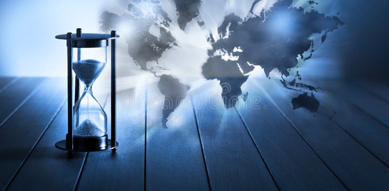 A conceptual image with an hourglass and a world map. A conceptual image with an hourglass and a world map.