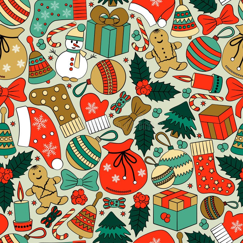 Предпосылка рождества безшовная с много doodles зимы иллюстрация штока Предпосылка рождества безшовная с много doodles зимы иллюстрация штока