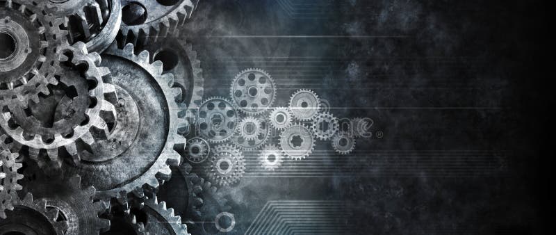A banner background with cogs and computer circuits. A banner background with cogs and computer circuits.