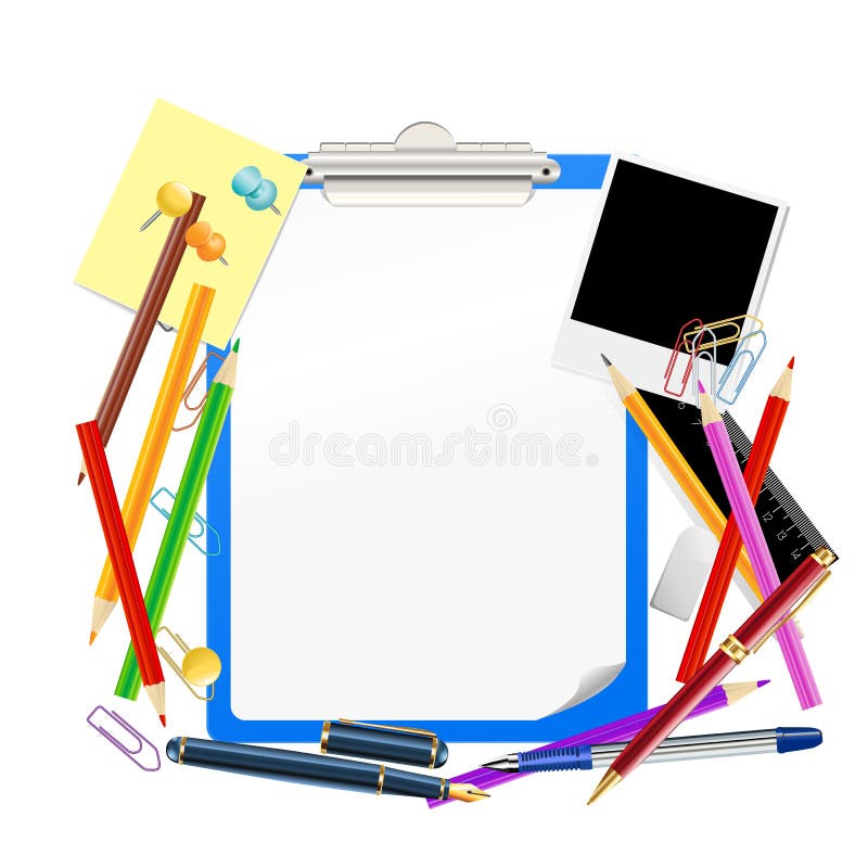 School background with clipboard on white. School background with clipboard on white