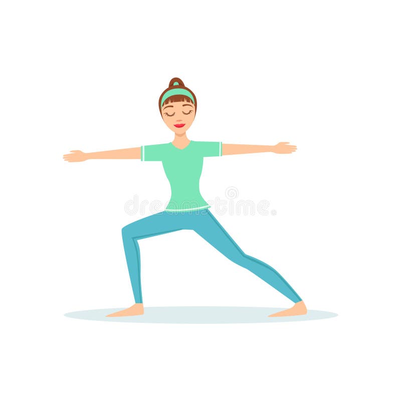 Представление йоги Virabhadrasana ратника 2 продемонстрированное Yogi шаржа девушки с Ponytail в голубой Sportive одежде иллюстрация вектора Представление йоги Virabhadrasana ратника 2 продемонстрированное Yogi шаржа девушки с Ponytail в голубой Sportive одежде иллюстрация вектора