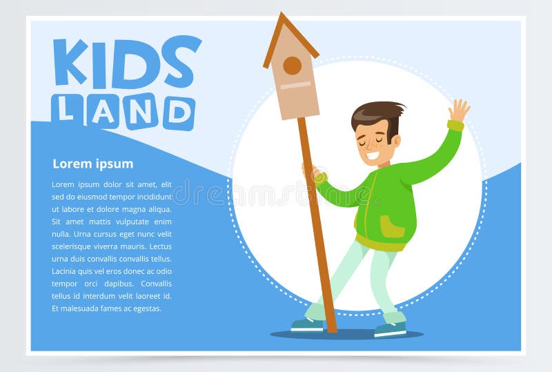Предназначенный для подростков мальчик с birdhouse, концепцией eco, детьми приземляется элемент вектора знамени плоский для вебса бесплатная иллюстрация