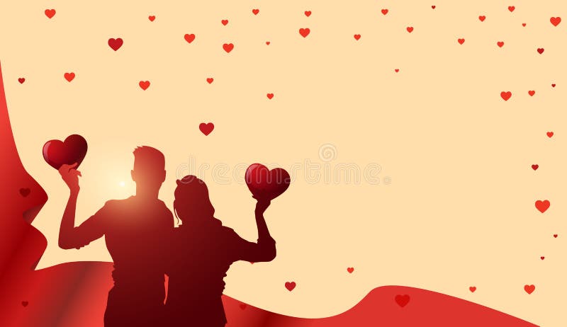 Предпосылка шаблона дня валентинок при пары силуэта держа сердца над космосом экземпляра бесплатная иллюстрация