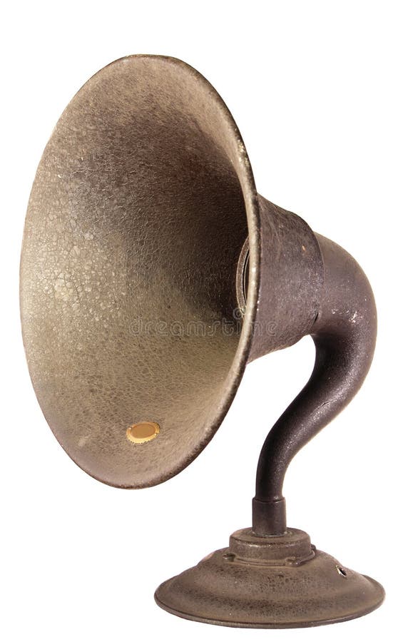 The loudspeaker horn from an early, exposed tube, shelf type radio set. The loudspeaker horn from an early, exposed tube, shelf type radio set.