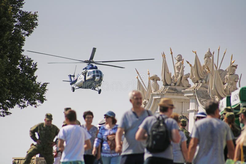 Bratislava, Slovakia - September 1, 2019: Presentation of Slovak special forces during Constitution Day. Helicopter. Bratislava, Slovakia - September 1, 2019: Presentation of Slovak special forces during Constitution Day. Helicopter