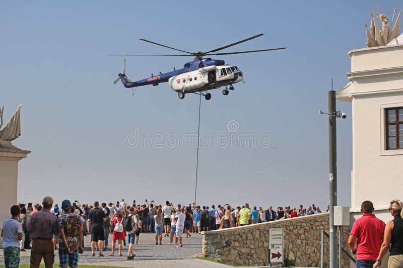 Bratislava, Slovakia - September 1, 2019: Presentation of Slovak special forces during Constitution Day. Helicopter. Bratislava, Slovakia - September 1, 2019: Presentation of Slovak special forces during Constitution Day. Helicopter