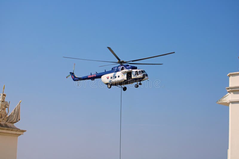 Bratislava, Slovakia - September 1, 2019: Presentation of Slovak special forces during Constitution Day. Helicopter. Bratislava, Slovakia - September 1, 2019: Presentation of Slovak special forces during Constitution Day. Helicopter