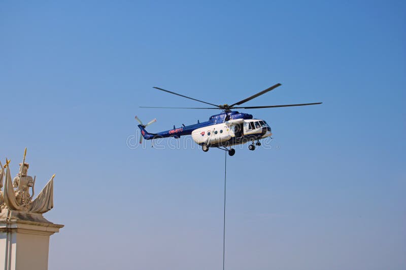 Bratislava, Slovakia - September 1, 2019: Presentation of Slovak special forces during Constitution Day. Helicopter. Bratislava, Slovakia - September 1, 2019: Presentation of Slovak special forces during Constitution Day. Helicopter