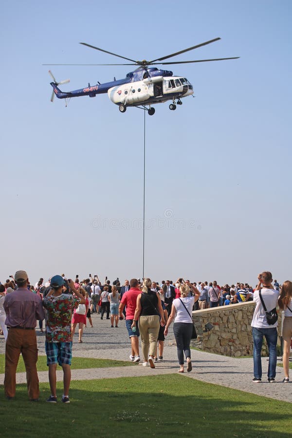 Bratislava, Slovakia - September 1, 2019: Presentation of Slovak special forces during Constitution Day. Helicopter. Bratislava, Slovakia - September 1, 2019: Presentation of Slovak special forces during Constitution Day. Helicopter