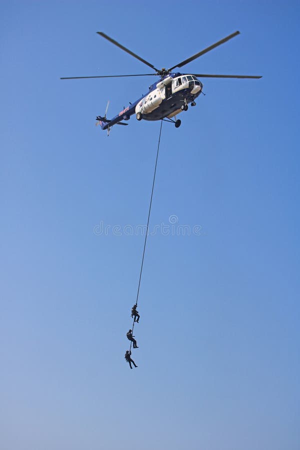 Bratislava, Slovakia - September 1, 2019: Presentation of Slovak special forces during Constitution Day. Helicopter. Bratislava, Slovakia - September 1, 2019: Presentation of Slovak special forces during Constitution Day. Helicopter