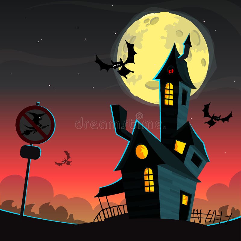 Преследовать дом на предпосылке ночи с полнолунием позади вектор halloween предпосылки бесплатная иллюстрация Преследовать дом на предпосылке ночи с полнолунием позади вектор halloween предпосылки бесплатная иллюстрация