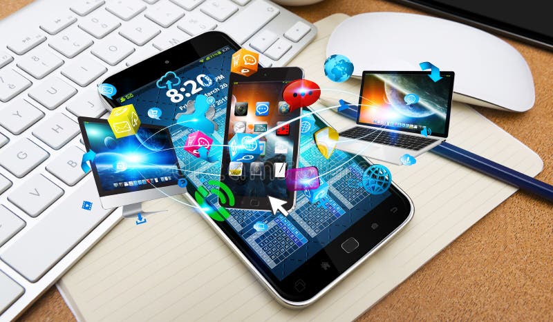 Приборы техника соединенные друг к другу мобильным телефоном ...