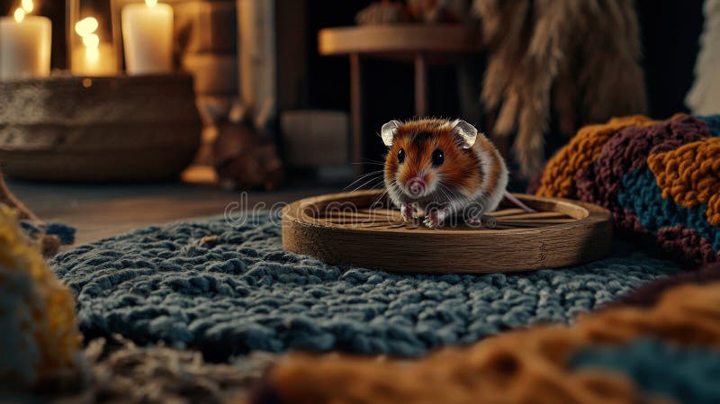 Приключение Hamster в уютной гостиной милые животные фотографии теплой атмосфере игривая сцена иллюстрация вектора