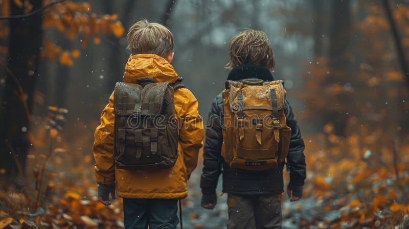 приключенческие мальчишки в походе с рюкзаками по лесной тропе. это потрясающее фото запечатлело дух приключений, когда два мальчика проходят по роскошным лесным тропам с рюкзаками, накинутыми на их плечи. солнце светит через деревья, они окружены красотой природы и свободой исследования. этот образ вызывает чувство любопытства и желание исследовать прекрасные окрестности, напоминая нам о радостях, связанных с отсутствием технологий и погружением в мир природы. неважно, кто вы - опытный турист или только начинающий эту фотографию, вы поймете всю суть пеших прогулок и приключений.