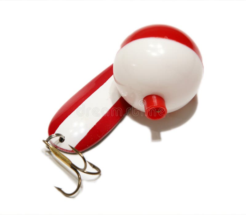 Picture of the red and white lure and bobber isolated on the white background. Picture of the red and white lure and bobber isolated on the white background.