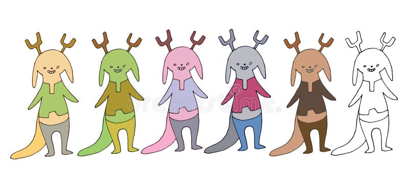 Притяжка руки чудовища оленей набора цвета doodle мультфильма печати счастливая иллюстрация вектора Притяжка руки чудовища оленей набора цвета doodle мультфильма печати счастливая иллюстрация вектора