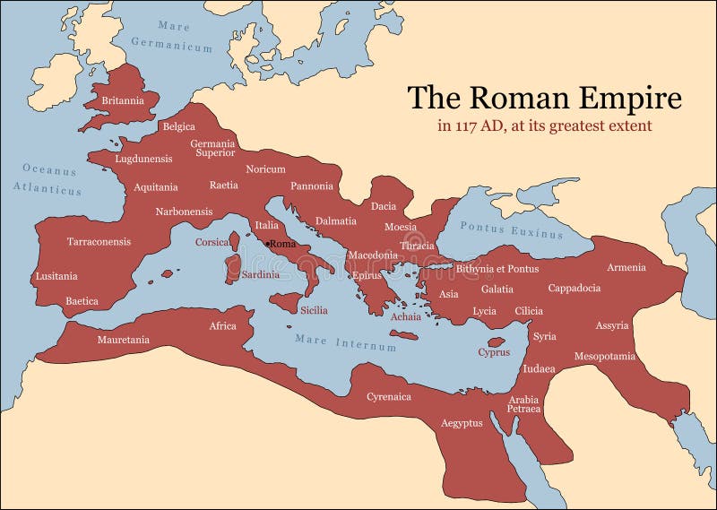 The Roman Empire at its greatest extent in 117 AD at the time of Trajan, plus principal provinces. Vector illustration. The Roman Empire at its greatest extent in 117 AD at the time of Trajan, plus principal provinces. Vector illustration.