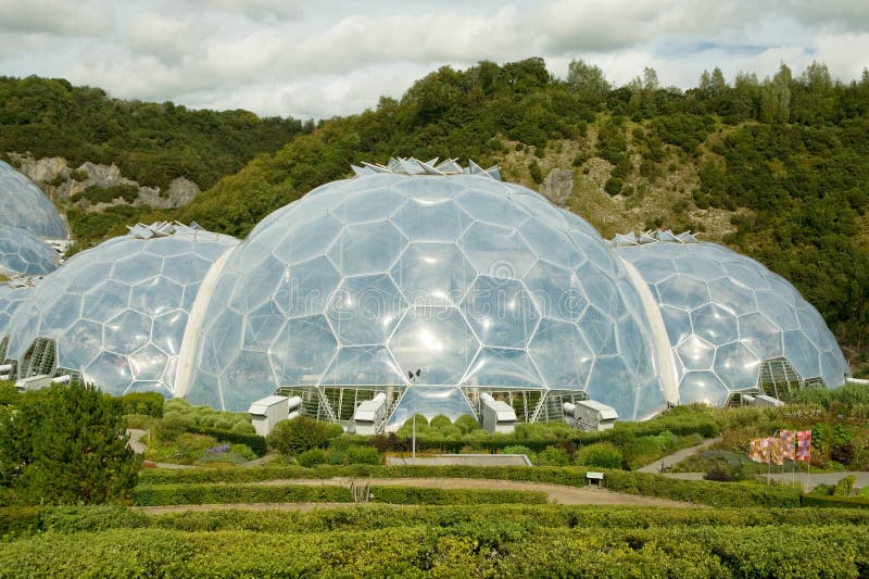 Eden Project conservation bio-domes in St Austell, Cornwall, UK. Eden Project conservation bio-domes in St Austell, Cornwall, UK