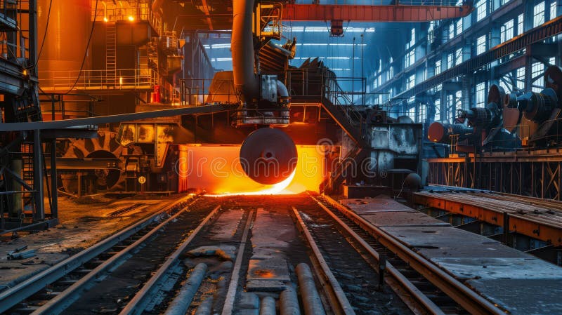 промышленная сталеплавильная печь с заливкой расплавленных металлов стоковое изображение rf