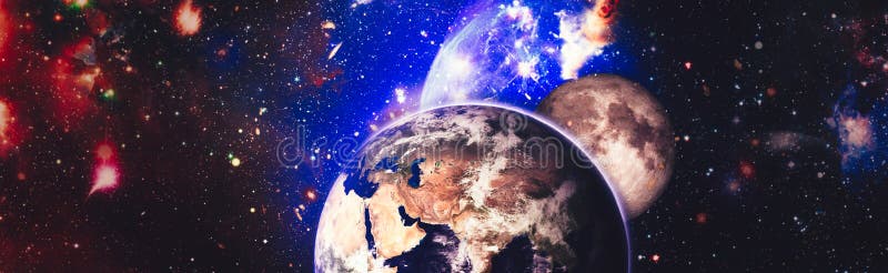 пространство вселенной представления панорамы. космический пейзаж планета Земля из космических элементов этого изображения предста иллюстрация вектора