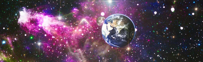 пространство вселенной представления панорамы. космический пейзаж планета Земля из космических элементов этого изображения предста иллюстрация вектора
