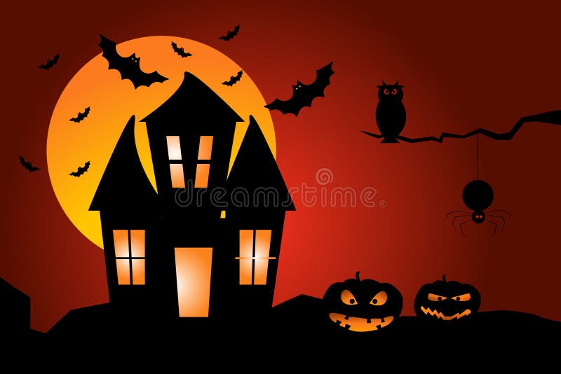 против летучих мышей полный halloween преследовал место тыквы луны дома Иллюстрация преследовать дома с тыквами, сычом, летучими иллюстрация вектора против летучих мышей полный halloween преследовал место тыквы луны дома Иллюстрация преследовать дома с тыквами, сычом, летучими иллюстрация вектора