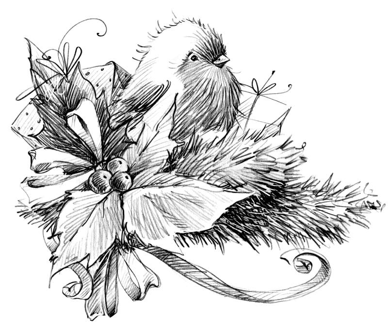 Предпосылка Нового Года с элементами зимы и милой птицей акварель ...