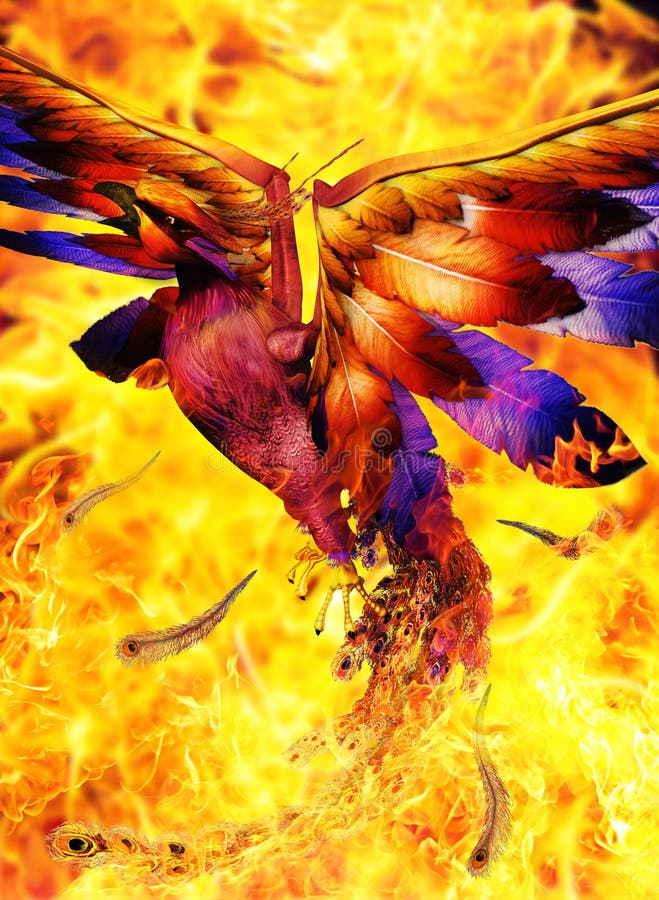 Legendary Phoenix bird rising out of a hell fire and is reborn. Legendary Phoenix bird rising out of a hell fire and is reborn