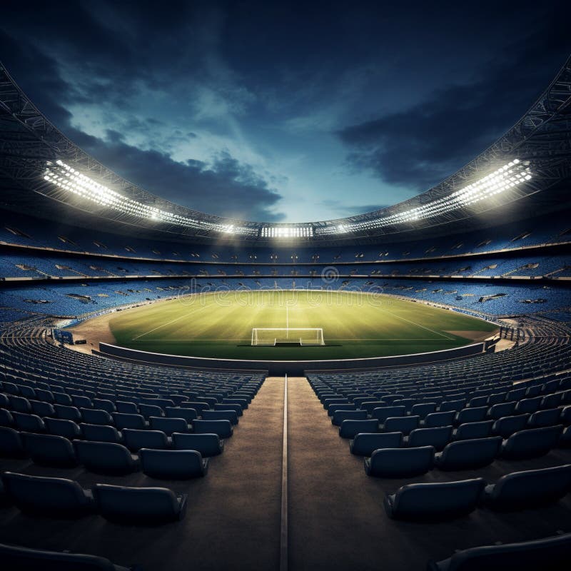 Experience the captivating beauty of an empty stadium or arena at dusk. Shadows gracefully dance across the vacant fields, creating an atmosphere of mystery and intrigue. The ethereal feel of the scene is enhanced by unique lighting effects, adding to its visual appeal. This stunning image is perfect for use on microstock websites, making it highly marketable to a wide range of audiences. AI generated. Experience the captivating beauty of an empty stadium or arena at dusk. Shadows gracefully dance across the vacant fields, creating an atmosphere of mystery and intrigue. The ethereal feel of the scene is enhanced by unique lighting effects, adding to its visual appeal. This stunning image is perfect for use on microstock websites, making it highly marketable to a wide range of audiences. AI generated