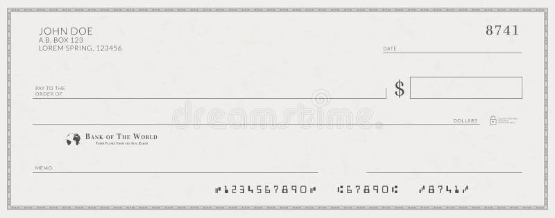 Пустой шаблон банковского чека иллюстрация вектора