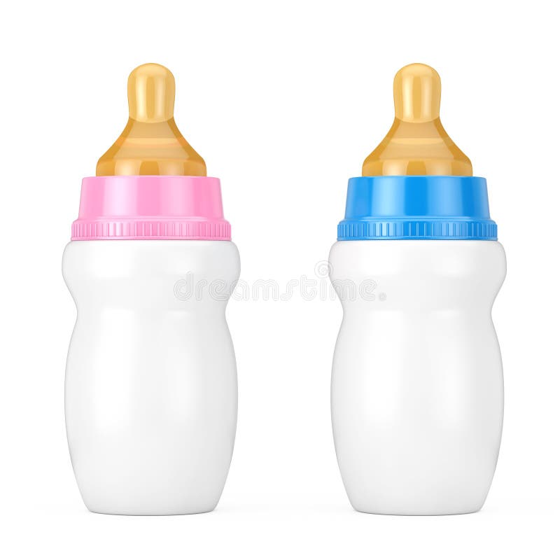 Пустые пустые бутылки пинка и молока голубого младенца с насмешкой Pacifier вверх r иллюстрация вектора Пустые пустые бутылки пинка и молока голубого младенца с насмешкой Pacifier вверх r иллюстрация вектора