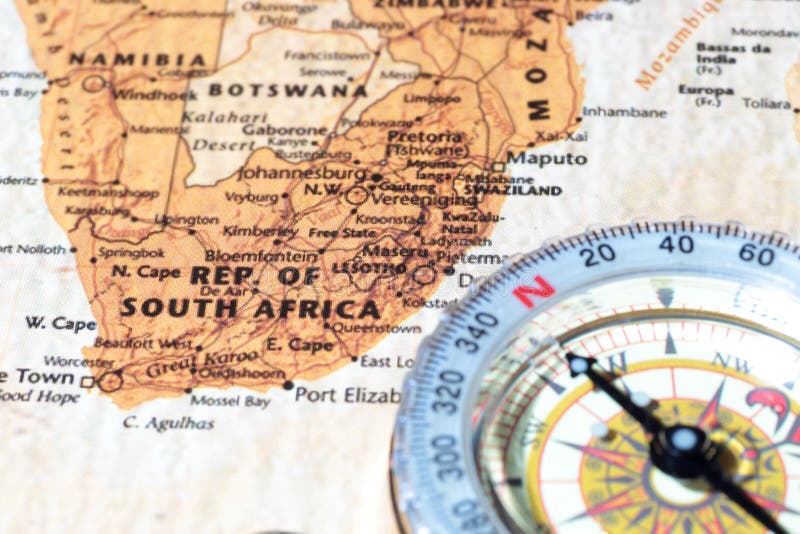 Путешествуйте назначение Южная Африка, старая карта с винтажным компасом