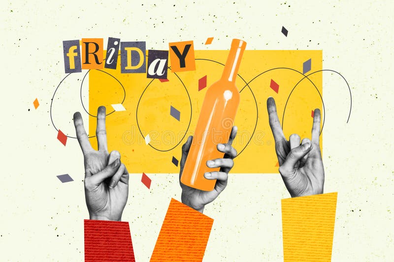 Creative picture collage human hands party celebration friday alcoholic beverage drinks cheers drawing background peace sign two fingers. Creative picture collage human hands party celebration friday alcoholic beverage drinks cheers drawing background peace sign two fingers.