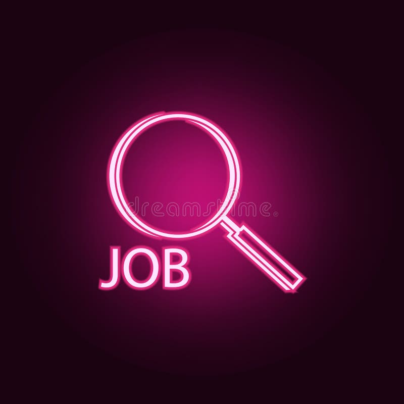 работа слова и значок увеличителя Элементы HR & звероловства жары в неоновых значках стиля Простой значок для вебсайтов, веб-диза иллюстрация штока