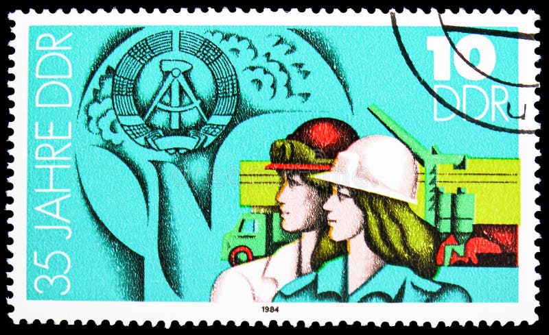 2 работника, конструкция, 35 лет serie Германской Республики (III), около 1984 стоковые изображения rf 2 работника, конструкция, 35 лет serie Германской Республики (III), около 1984 стоковые изображения rf