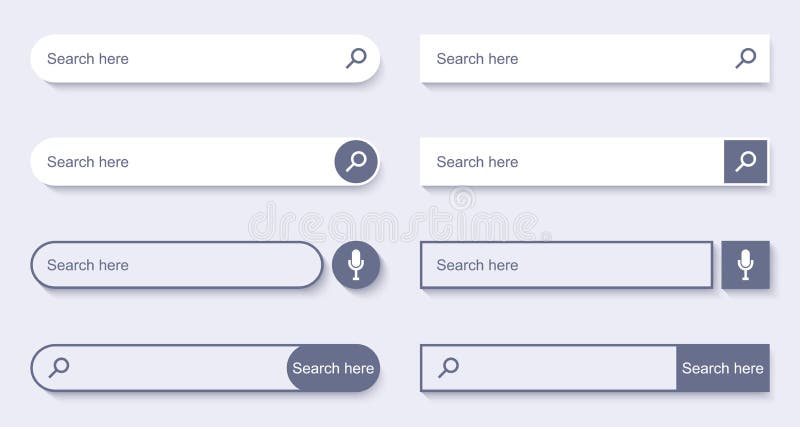 Search Bar for UI design. Set of elements for design interface of website. Search form with shadow. Navigation bar web icons. stock illustration