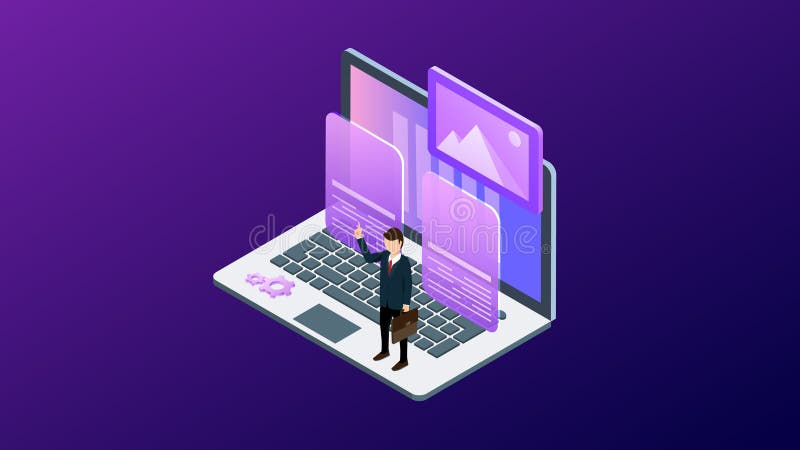 Равновеликая иллюстрация вектора технологии сцены офиса современной будущей иллюстрация штока Равновеликая иллюстрация вектора технологии сцены офиса современной будущей иллюстрация штока