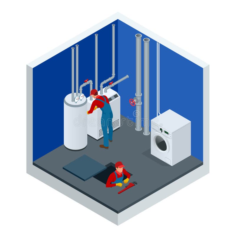 Равновеликий конденсируя газ боилера в котельной Настроенный работником центральный боилер газового нагрева дома Строительство иллюстрация штока Равновеликий конденсируя газ боилера в котельной Настроенный работником центральный боилер газового нагрева дома Строительство иллюстрация штока
