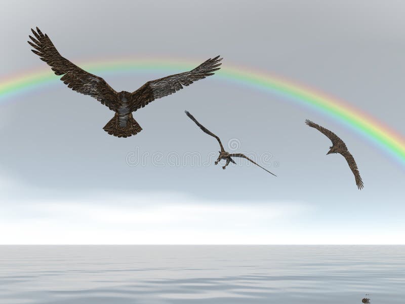 Eagle flying near a rainbow. Eagle flying near a rainbow
