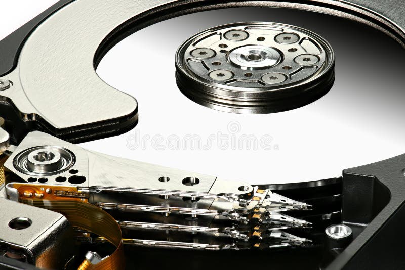 разборный жесткий диск компьютера, hdd с зеркальным эффектом Макрос Открытый жесткий диск, магнитные головки и дисковые пластины стоковая фотография rf разборный жесткий диск компьютера, hdd с зеркальным эффектом Макрос Открытый жесткий диск, магнитные головки и дисковые пластины стоковая фотография rf