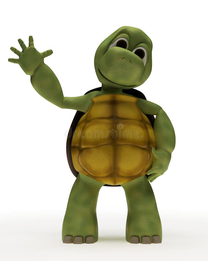 3D Render of a Tortoise Caricature Waving. 3D Render of a Tortoise Caricature Waving