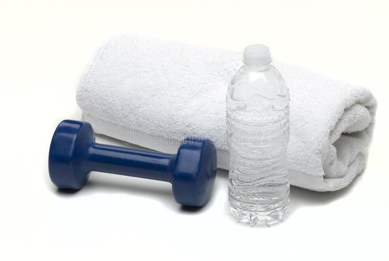 White towel bottled water hand weights. White towel bottled water hand weights