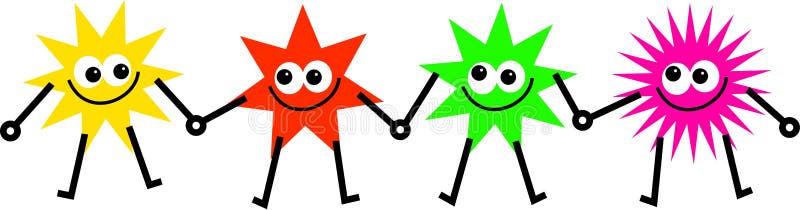 Team of diverse and colourful cartoon stars holding hands. Team of diverse and colourful cartoon stars holding hands