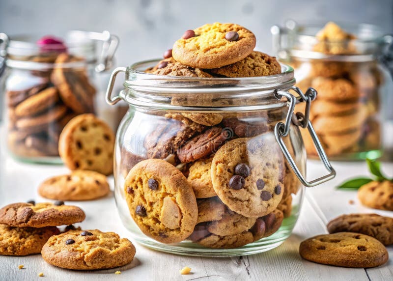 Разноцветная печенья, переполненная стеклянным JAR, праздник высокой четкости для глаз бесплатная иллюстрация